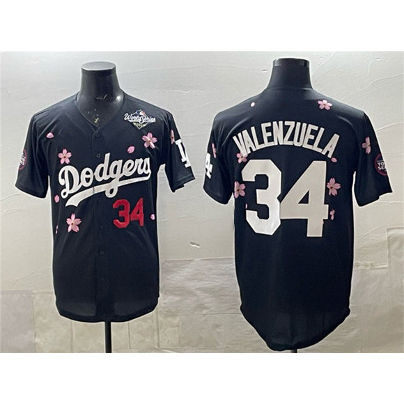 vanessashop Los Angeles Dodgers #34 Fernando Valenzuela Black  2025 World Series Patch Tokyo Series Limited Stitched Jersey