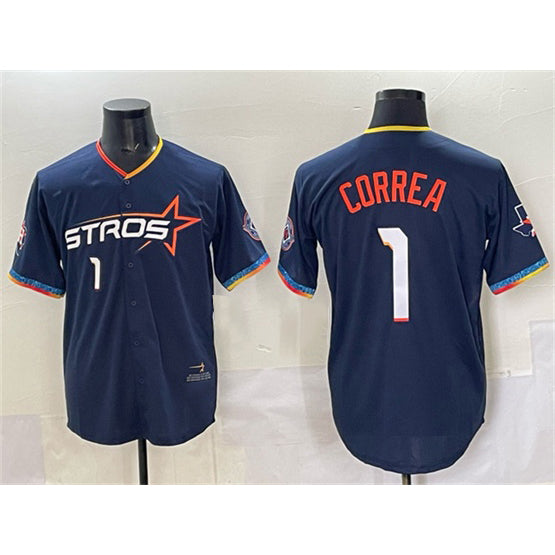 vanessashop Houston Astros #1 Carlos Correa Navy  2025 City Connect With Texas Patch Limited Stitched Jersey