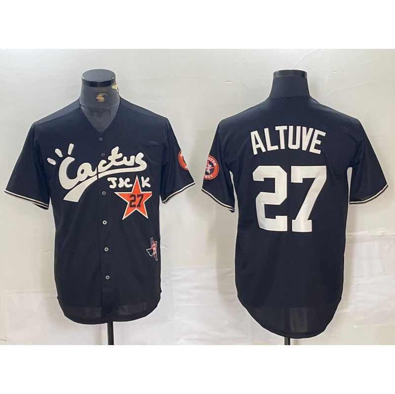vanessashop Houston Astros #27 Jose Altuve Black  Cactus Jack Cool Base Jersey