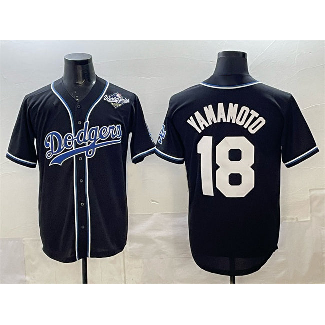 vanessashop Los Angeles Dodgers #18 Yoshinobu Yamamoto Black  2025 World Series Cool Base Stitched Jersey