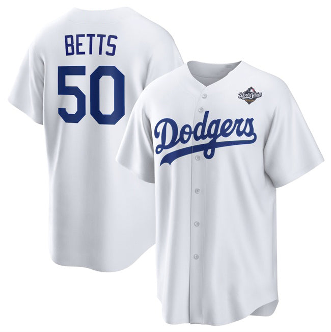 vanessashop Los Angeles Dodgers #50 Mookie Betts White  2025 World Series Home Cool Base Stitched Jersey