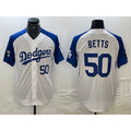 vanessashop Los Angeles Dodgers #50 Mookie Betts Number White Blue  Fashion Stitched Cool Base Limited Jersey 2