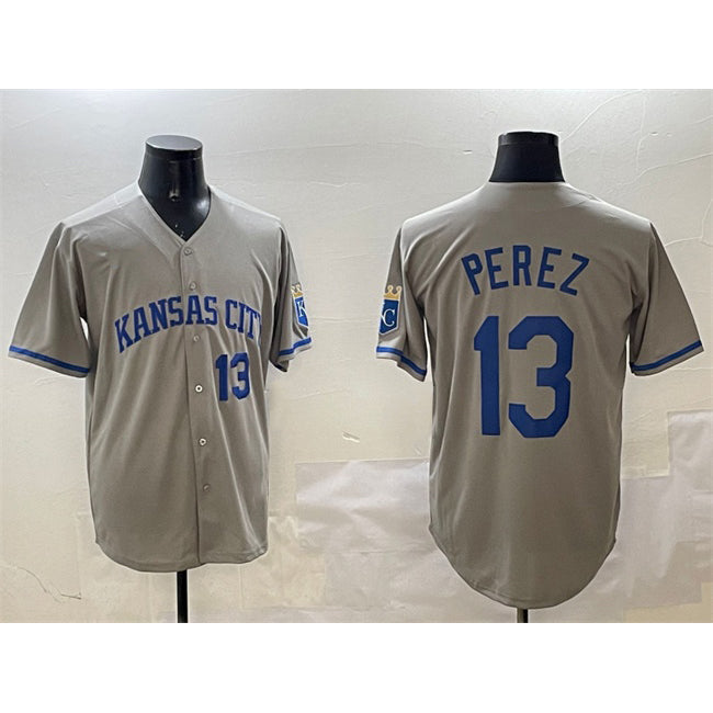 vanessashop Kansas City Royals #13 Salvador Perez Gray  2024 Away Limited Stitched Jersey
