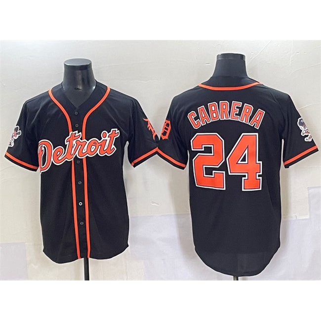 vanessashop Detroit Tigers #24 Miguel Cabrera Black  With Patch Cool Base Stitched Jersey