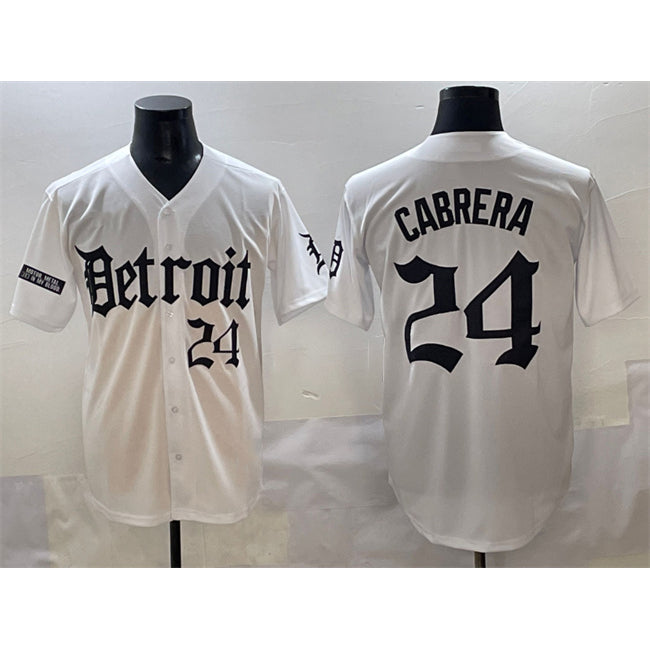 vanessashop Detroit Tigers #24 Miguel Cabrera White  'Motor Gothic Edition' Vapor Premier Limited Stitched Jersey