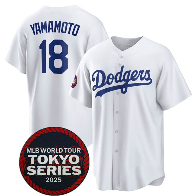 vanessashop Los Angeles Dodgers #18 Yoshinobu Yamamoto White  2025 World Tour Tokyo Series Home Stitched Jersey