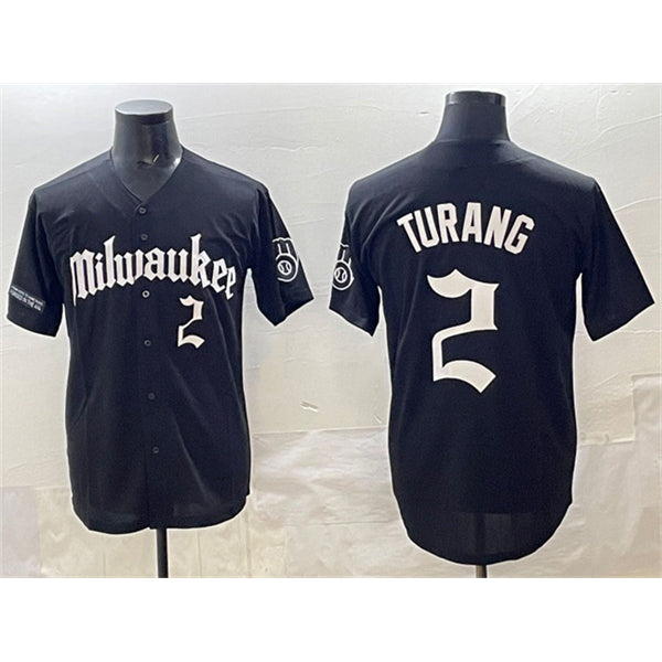 vanessashop Milwaukee Brewers #2 Brice Turang Black  'Gothic 414 Shadows Edition' Vapor Premier Limited Stitched Jersey