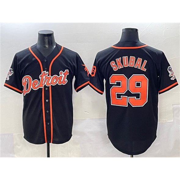 vanessashop Detroit Tigers #29 Tarik Skubal Black  With Patch Cool Base Stitched Jersey