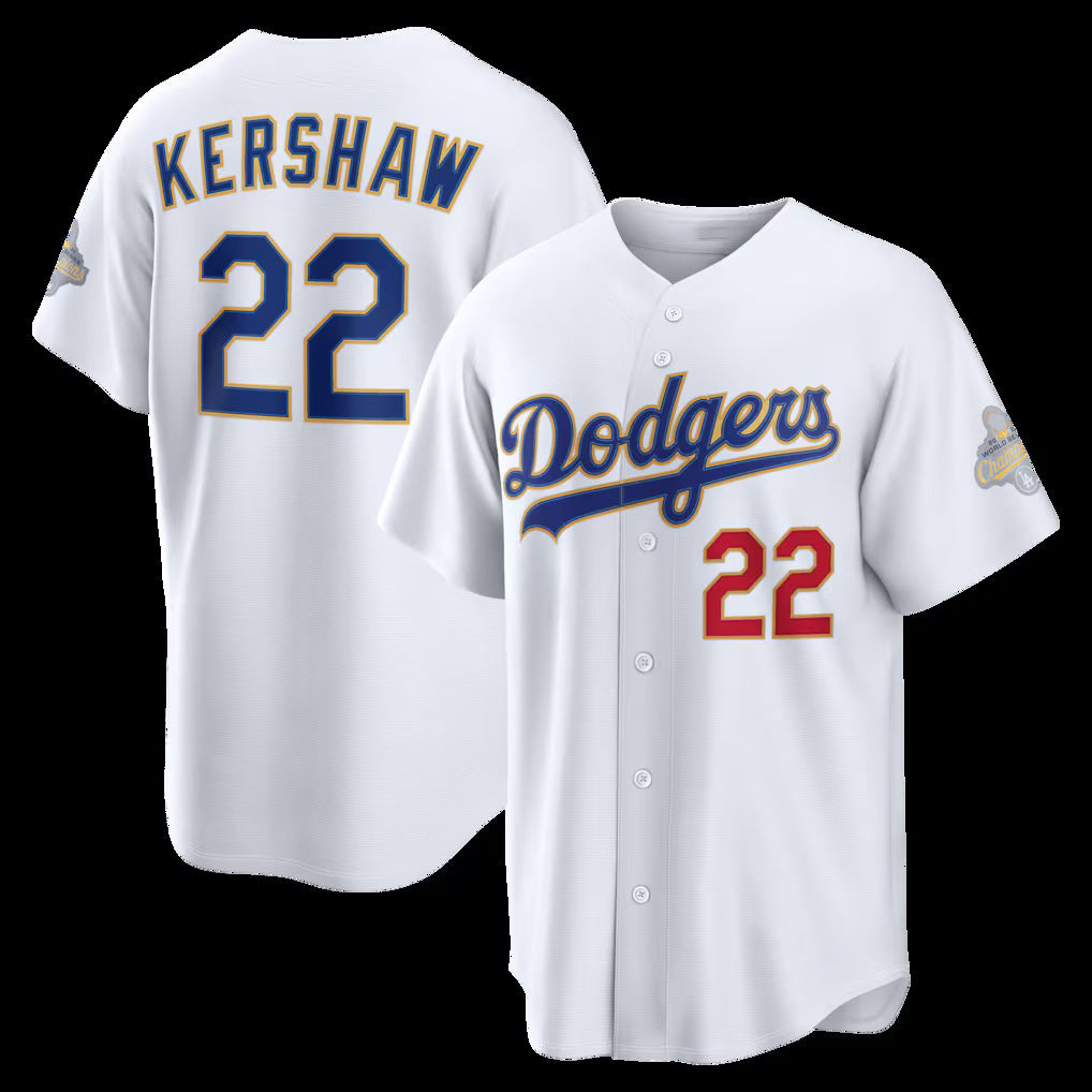 vanessashop Los Angeles Dodgers #22 Clayton Kershaw White  2026 Gold Collection Stadium Jersey