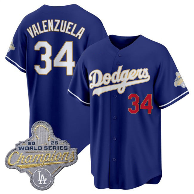 vanessashop Los Angeles Dodgers #34 Fernando Valenzuela Royal  2026 Alternate Gold Collection Stadium Stitched Jersey