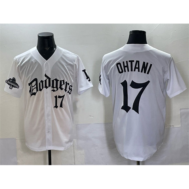 vanessashop Los Angeles Dodgers #17 Shohei Ohtani White  2025 LA Gothic Style With 2024 World Series Champions Patch Vapor Premier Limited Stitched Jersey