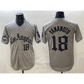 vanessashop Los Angeles Dodgers #18 Yoshinobu Yamamoto Grey  LA Gothic Style With 2025 World Series Champions Patch Limited Stitched Jersey