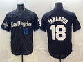 vanessashop Los Angeles Dodgers #18 Yoshinobu Yamamoto Black  2025 World Series Champions Patch 'Gothic Edition' Vapor Premier Limited Stitched Jersey