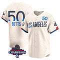 vanessashop Los Angeles Dodgers #50 Mookie Betts Cream  2024 World Series Champions City Connect Limited Stitched Jersey