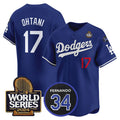vanessashop Los Angeles Dodgers #17 Shohei Ohtani Royal  2024 World Series With Fernando Memorial Patch Limited Stitched Jersey 2