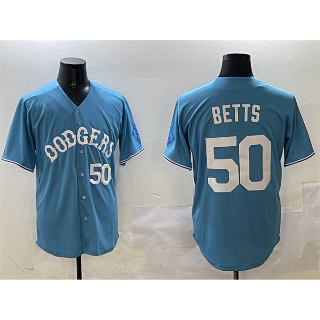 vanessashop Los Angeles Dodgers #50 Mookie Betts Light Blue  Limited Stitched Jersey