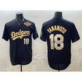 vanessashop Los Angeles Dodgers #18 Yoshinobu Yamamoto Black Gold  2025 World Series Patch Limited Stitched Jersey