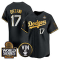 vanessashop Los Angeles Dodgers #17 Shohei Ohtani Black Gold  2024 World Series Vin & Kobe Patch Limited Stitched Jersey