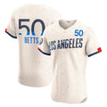 vanessashop Los Angeles Dodgers #50 Mookie Betts Cream  City Connect Elite Jersey
