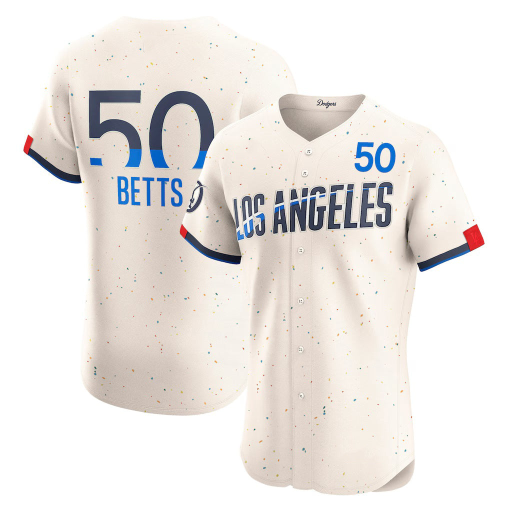 vanessashop Los Angeles Dodgers #50 Mookie Betts Cream  City Connect Elite Jersey