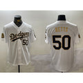 vanessashop Los Angeles Dodgers #50 mookie betts white gold  2024 world series with fernando memorial patch limited stitched jersey