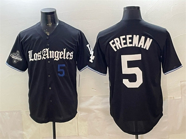 vanessashop Los Angeles Dodgers #5 Freddie Freeman Black  2025 World Series Champions Patch 'Gothic Edition' Vapor Premier Limited Stitched Jersey