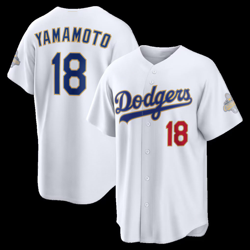 vanessashop Los Angeles Dodgers #18 Yoshinobu Yamamoto White  2026 Gold Collection Stadium Jersey