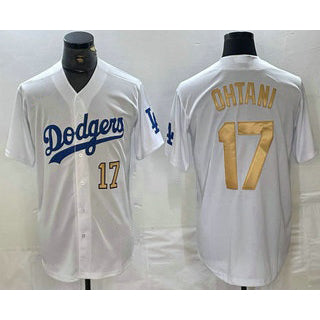 vanessashop Los Angeles Dodgers #17 Shohei Ohtani Number White Gold  Stitched Cool Base Jerseys