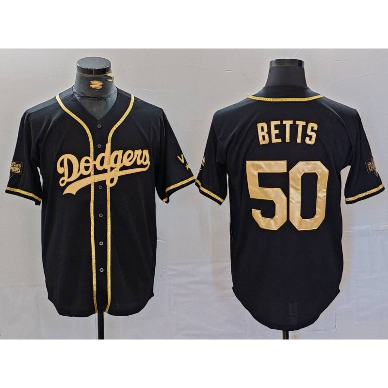 vanessashop Los Angeles Dodgers #50 Mookie Betts Black Gold  World Series Champions Cool Base Stitched Jersey