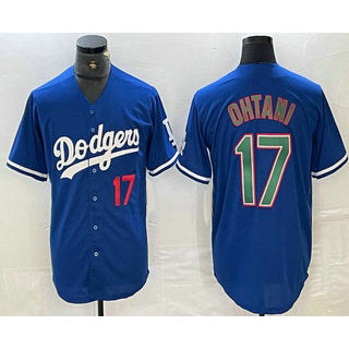 vanessashop Los Angeles Dodgers #17 Shohei Ohtani Number Blue Green  Stitched Cool Base Jersey 2