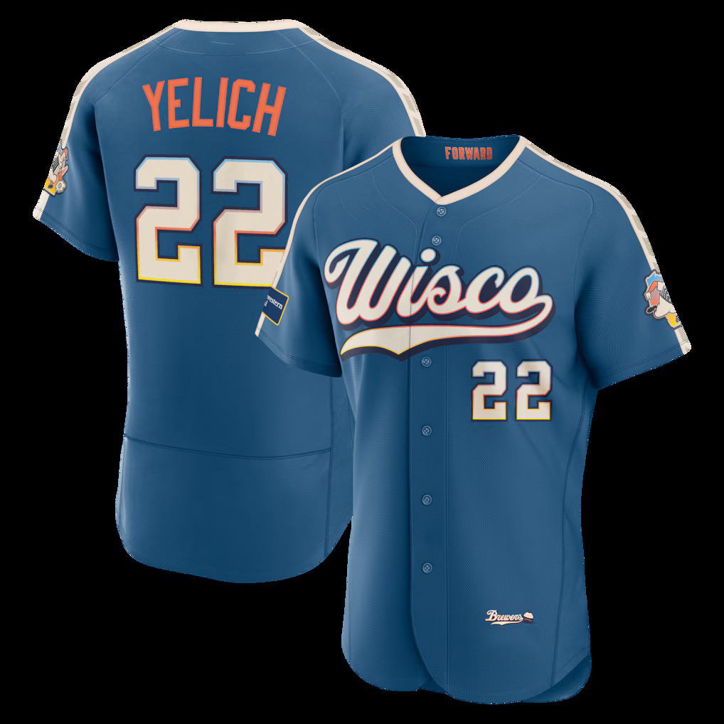 vanessashop Milwaukee Brewers #22 Christian Yelich Mineral Blue  2026 City Connect Authentic Sponsor Patch Jersey