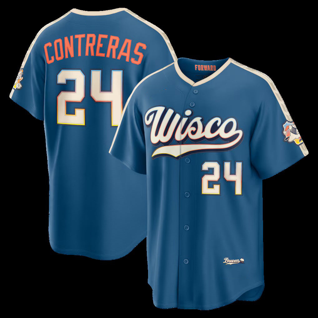 vanessashop Milwaukee Brewers #24 William Contreras Mineral Blue  2026 City Connect Stadium Jersey