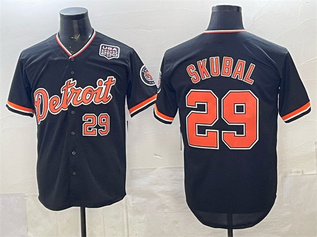 vanessashop Detroit Tigers #29 Tarik Skubal Navy  2026 Alternate USA 250' Patch Vapor Premier Limited Stitched Jersey