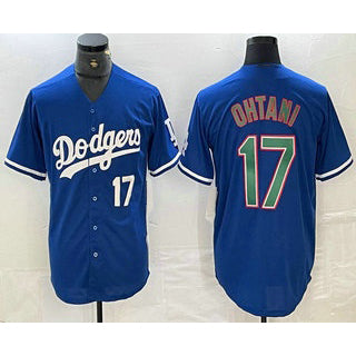 vanessashop Los Angeles Dodgers #17 Shohei Ohtani Number Blue Green  Stitched Cool Base Jerseys
