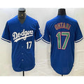 vanessashop Los Angeles Dodgers #17 Shohei Ohtani Number Blue Green  Stitched Cool Base Jerseys