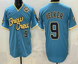 vanessashop Milwaukee Brewers #9 Bob Uecker Blue  City Connect Limited Jersey