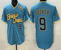 vanessashop Milwaukee Brewers #9 Bob Uecker Blue  City Connect Limited Jersey