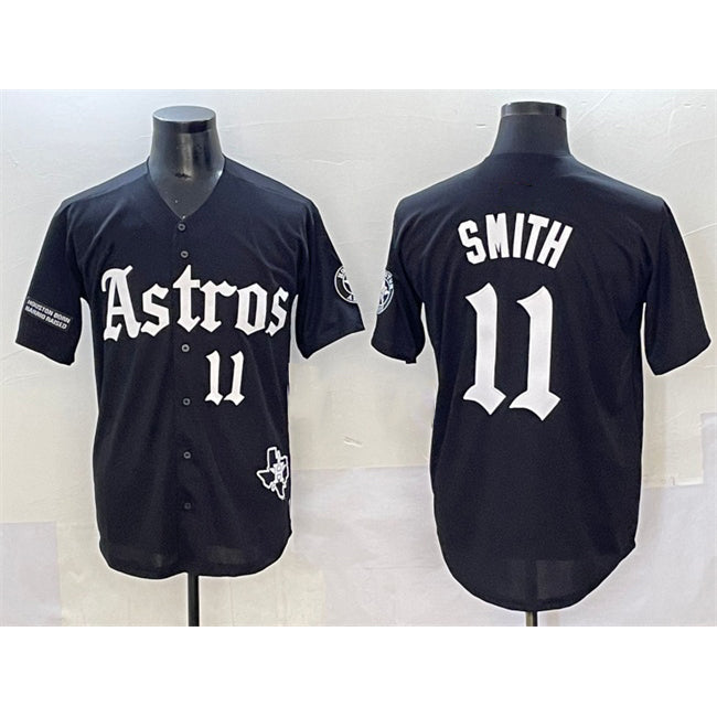 vanessashop Houston Astros #11 Cam Smith Black  Gothic 'Houston Born Barrio Raised' Limited Stitched Jersey