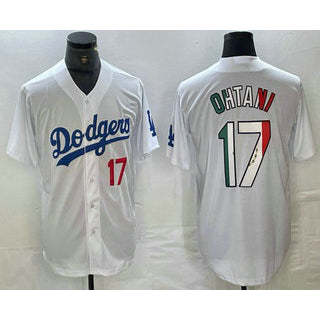 vanessashop Los Angeles Dodgers #17 Shohei Ohtani Number Mexico White  Cool Base Stitched Jersey 2