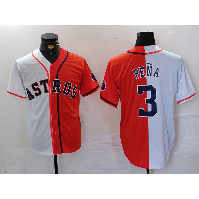 vanessashop Houston Astros #3 Jeremy Pena White Orange  Split Stitched Jersey