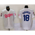 vanessashop Los Angeles Dodgers #18 Yoshinobu Yamamoto White Pink  Vin & Kobe Patch Stitched Jersey1