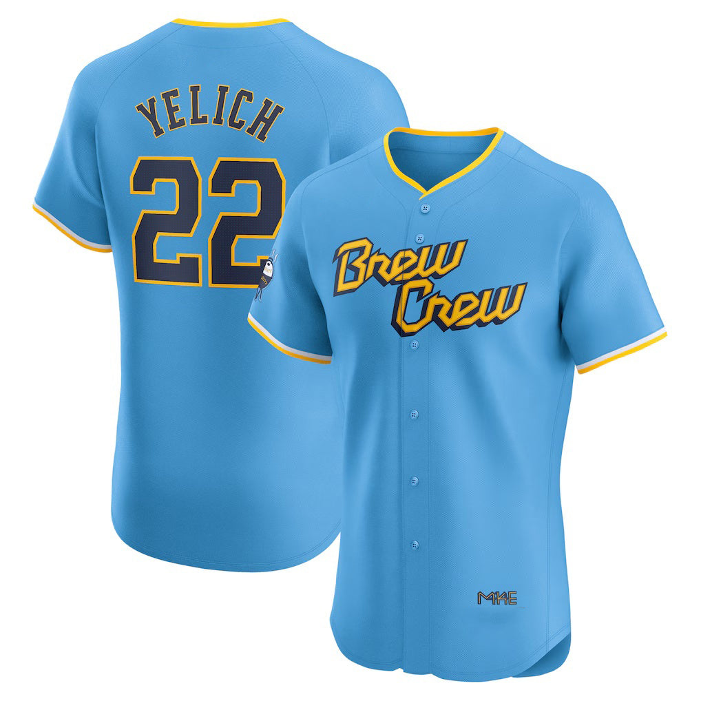 vanessashop Milwaukee Brewers #22 Christian Yelich Powder Blue  City Connect Elite Player Jersey