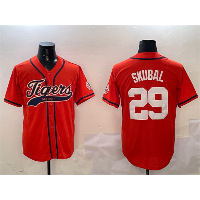 vanessashop Detroit Tigers #29 Tarik Skubal Orange  With Patch Cool Base Stitched Jersey 2