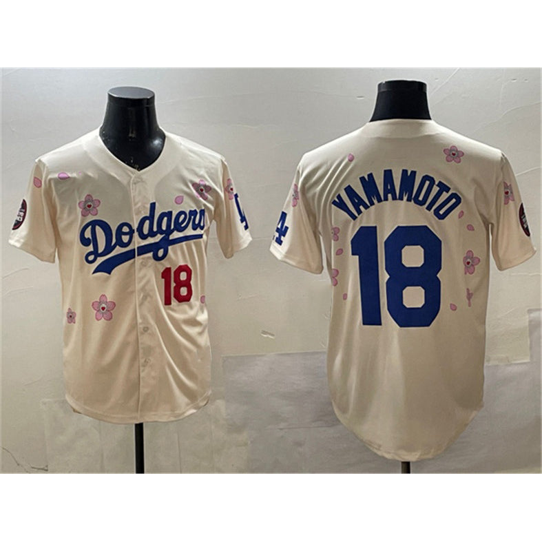 vanessashop Los Angeles Dodgers #18 Yoshinobu Yamamoto Cream  2025 Tokyo Series Limited Stitched Jersey
