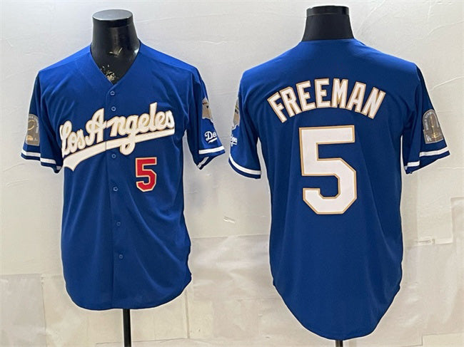 vanessashop Los Angeles Dodgers #5 Freddie Freeman Royal  2026 Gold Collection 9x & B2B Champs Patch Stitched Jersey