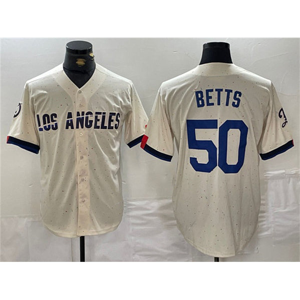 vanessashop Los Angeles Dodgers #50 Mookie Betts Cream  Stitched Jersey